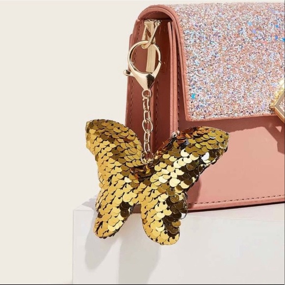 Golden Butterfly Sequins Bag Charm - Picture 2 of 4